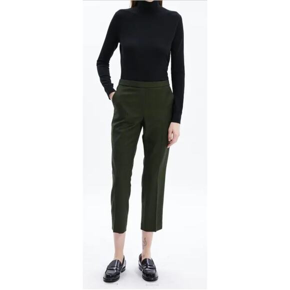 NWT Theory Treeca Pull-On Trousers in Sleek Flannel Hunter Green Melange sz. 12 - Picture 1 of 11